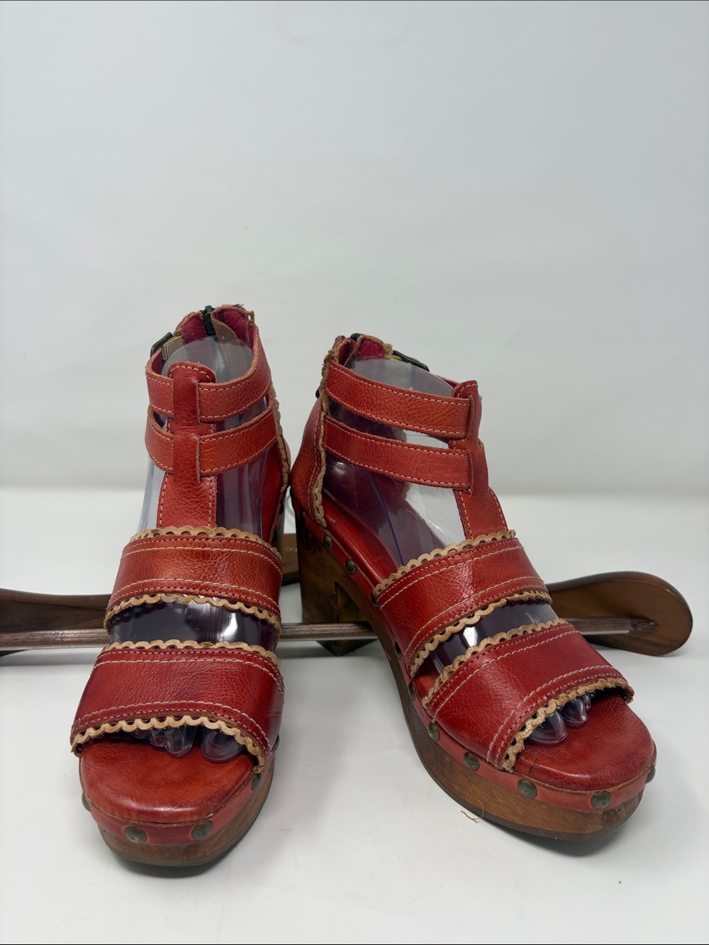 BED|STU Red Leather Multi-Strap Platform Sandals Size 8